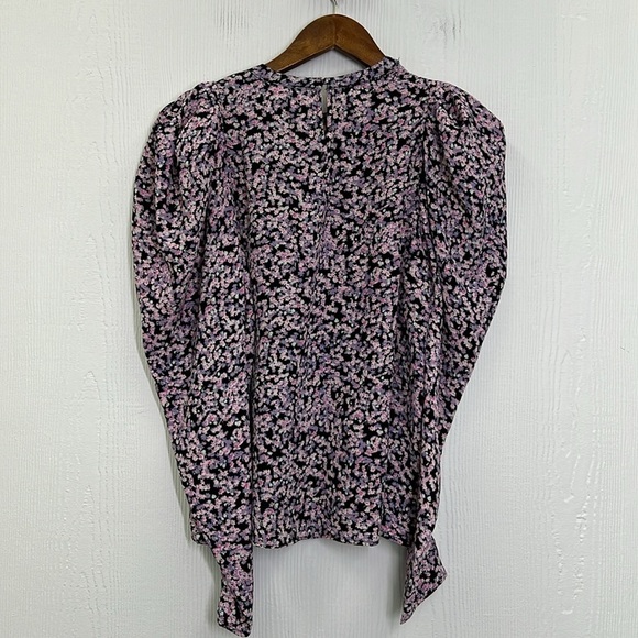 H&M - Black And Purple Floral Puff Ling Sleeve 2 Button Closure Blouse Small - Picture 13 of 14